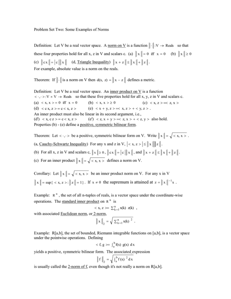 Problem Set Two: Some Examples of Norms