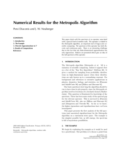 Numerical Results for the Metropolis Algorithm CONTENTS