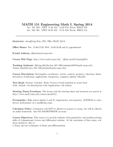 MATH 151 Engineering Math I, Spring 2014