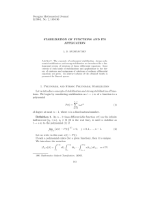 Georgian Mathematical Journal 1(1994), No. 2, 183-196 STABILIZATION OF FUNCTIONS AND ITS APPLICATION