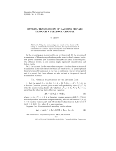 Georgian Mathematical Journal 1(1994), No. 4, 353-365 OPTIMAL TRANSMISSION OF GAUSSIAN SIGNALS