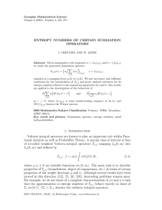 ENTROPY NUMBERS OF CERTAIN SUMMATION OPERATORS