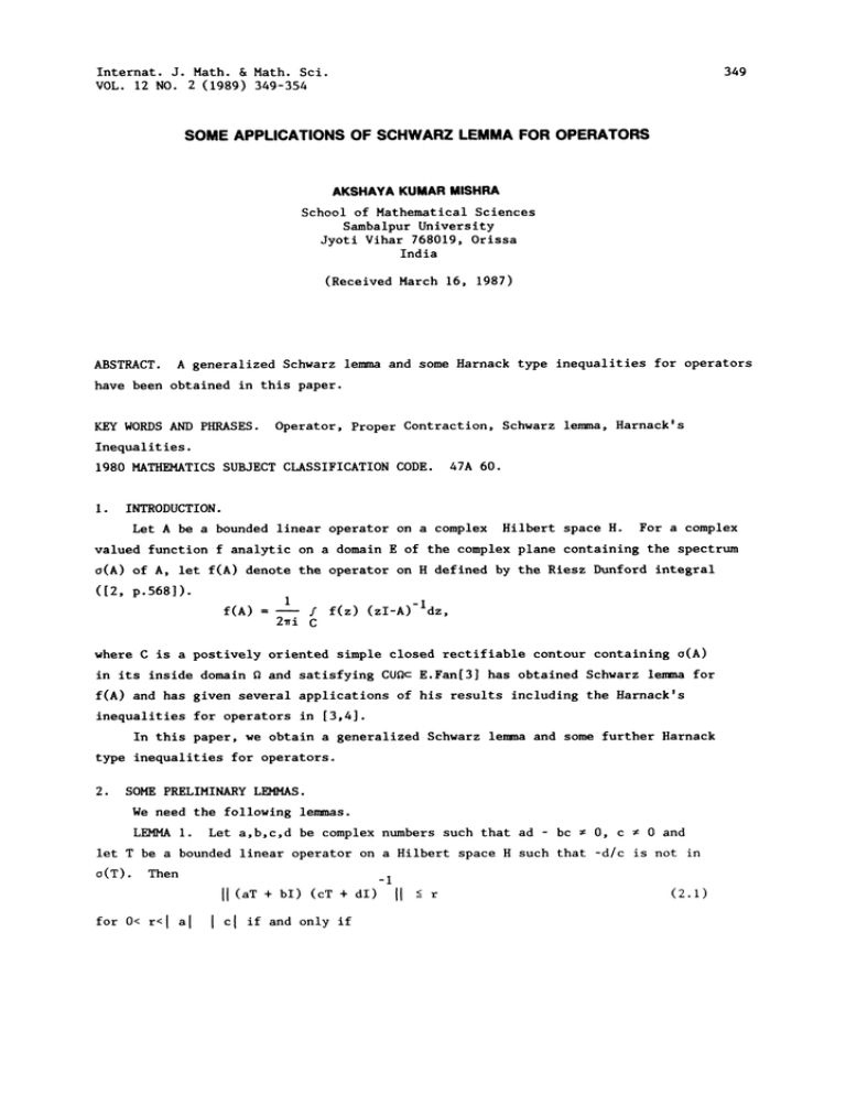 APPLICATIONS LEMMA OPERATORS FOR