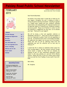 Paisley Road Public School Newsletter FEBRUARY