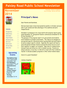 Paisley Road Public School Newsletter November 2014 Principal’s News