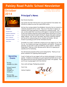 Paisley Road Public School Newsletter October