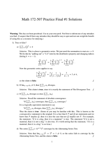Math 172-507 Practice Final #1 Solutions