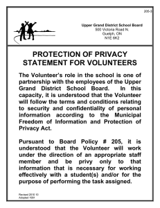 PROTECTION OF PRIVACY STATEMENT FOR VOLUNTEERS