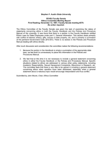Stephen F. Austin State University  SFASU Faculty Senate Ethics Committee Meeting Report