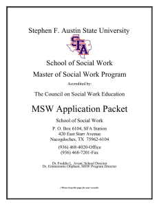 MSW Application Packet  Stephen F. Austin State University School of Social Work