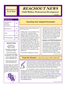 REACHOUT NEWS Child Welfare Professional Development Parenting Your Adopted Preschooler