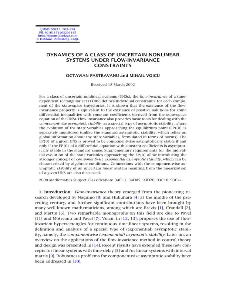 DYNAMICS OF A CLASS OF UNCERTAIN NONLINEAR SYSTEMS UNDER FLOW-INVARIANCE CONSTRAINTS
