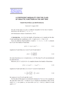 A COEFFICIENT INEQUALITY FOR THE CLASS YA¸ SAR POLATO˘