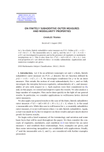 ON FINITELY SUBADDITIVE OUTER MEASURES AND MODULARITY PROPERTIES CHARLES TRAINA