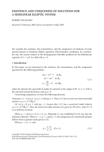 EXISTENCE AND UNIQUENESS OF SOLUTIONS FOR A SEMILINEAR ELLIPTIC SYSTEM