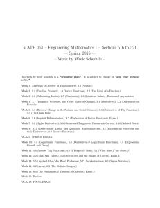 MATH 151 – Engineering Mathematics I – Sections 516 to... — Spring 2015 — – Week by Week Schedule –