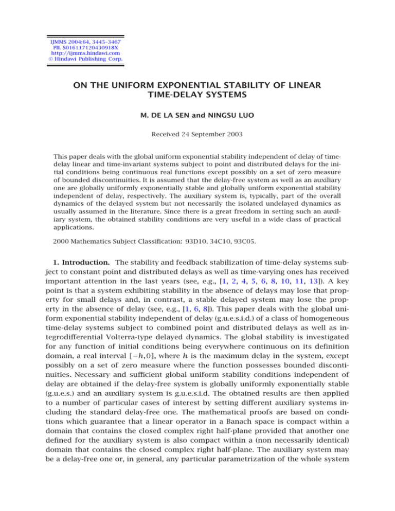 ON THE UNIFORM EXPONENTIAL STABILITY OF LINEAR TIME-DELAY SYSTEMS