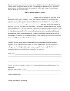 This is an example of an interviewee release form. ... an oral history project concerning the local African American Heritage...