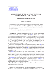 LOCAL STABILITY OF THE ADDITIVE FUNCTIONAL EQUATION AND ITS APPLICATIONS