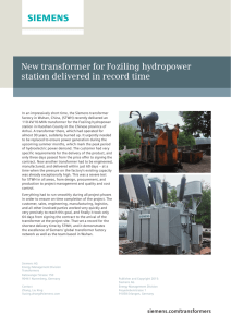 New transformer for Foziling hydropower station delivered in record time
