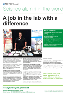 A job in the lab with a difference  Brent Thomson