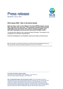 Press release SCA issues SEK 1.5bn in the bond market