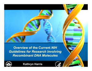 Overview of the Current NIH Guidelines for Research Involving Recombinant DNA Molecules