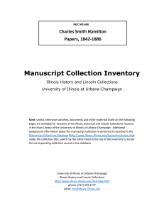 Manuscript Collection Inventory Charles Smith Hamilton Papers, 1842-1886 Illinois History and Lincoln Collections