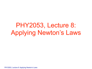 PHY2053, Lecture 8: Applying Newton’s Laws PHY2053, Lecture 8: Applying Newton’s Laws