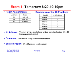 Exam 1: Tomorrow 8:20-10:10pm Room Assignments: Breakdown of the 20 Problems