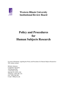 Policy and Procedures for Human Subjects Research Western Illinois University