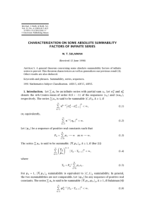 CHARACTERIZATION ON SOME ABSOLUTE SUMMABILITY FACTORS OF INFINITE SERIES W. T. SULAIMAN