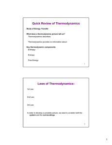 Quick Review of Thermodynamics Laws of Thermodynamics: