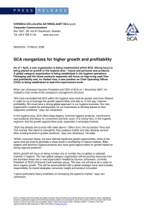 SCA reorganizes for higher growth and profitability