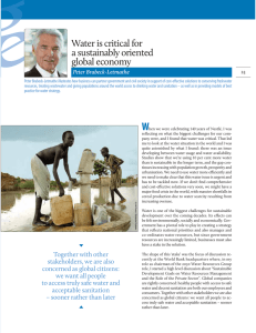 Water is critical for a sustainably oriented global economy Peter Brabeck-Letmathe