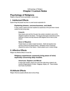 Chapter 3 Lecture Notes Psychology of Religions I. Intellectual Effects
