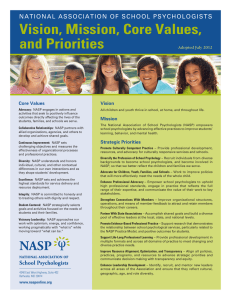 Vision, Mission, Core Values, and Priorities NATIONAL ASSOCIATION OF SCHOOL PSYCHOLOGISTS Vision