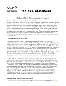 Position Statement Racial and Ethnic Disproportionality in Education