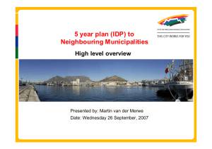 5 year plan (IDP) to Neighbouring Municipalities High level overview