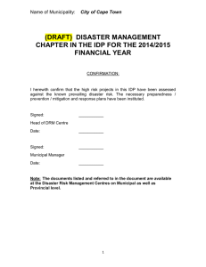 (DRAFT)  DISASTER MANAGEMENT CHAPTER IN THE IDP FOR THE 2014/2015