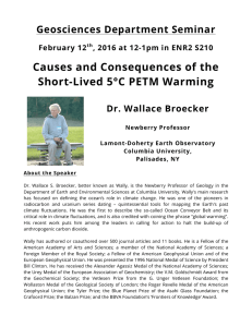 Causes and Consequences of the Short-Lived 5°C PETM Warming Geosciences Department Seminar