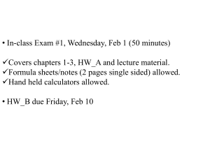 • In-class Exam #1, Wednesday, Feb 1 (50 minutes)