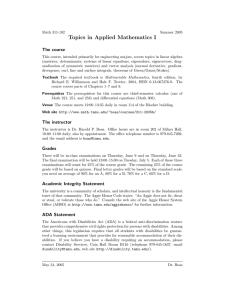 Topics in Applied Mathematics I The course