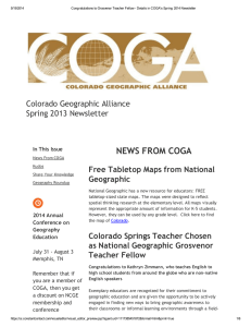 NEWS FROM COGA Colorado Geographic Alliance Spring 2013 Newsletter