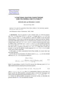 A FUNCTIONAL EQUATION CHARACTERIZING CUBIC POLYNOMIALS AND ITS STABILITY