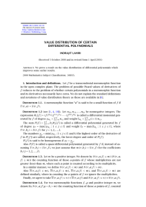 VALUE DISTRIBUTION OF CERTAIN DIFFERENTIAL POLYNOMIALS INDRAJIT LAHIRI