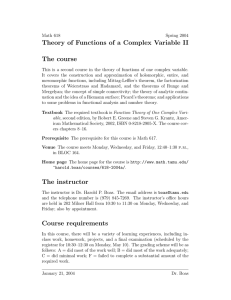 Theory of Functions of a Complex Variable II The course