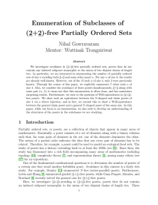 Enumeration of Subclasses of (2+2)-free Partially Ordered Sets Nihal Gowravaram Mentor: Wuttisak Trongsiriwat