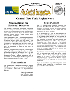 Central New York Region News Nominations for Region Council National Director