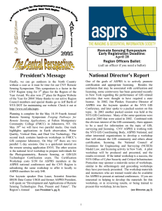 National Director's Report President's Message Remote Sensing Symposium Early Registration Deadline: